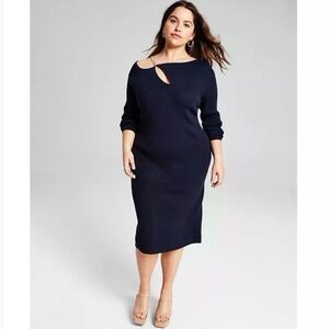 Women’s 3X Plus Size NWT Chain Strap Black Ribbed Midi Bodycon Sweater Dress New